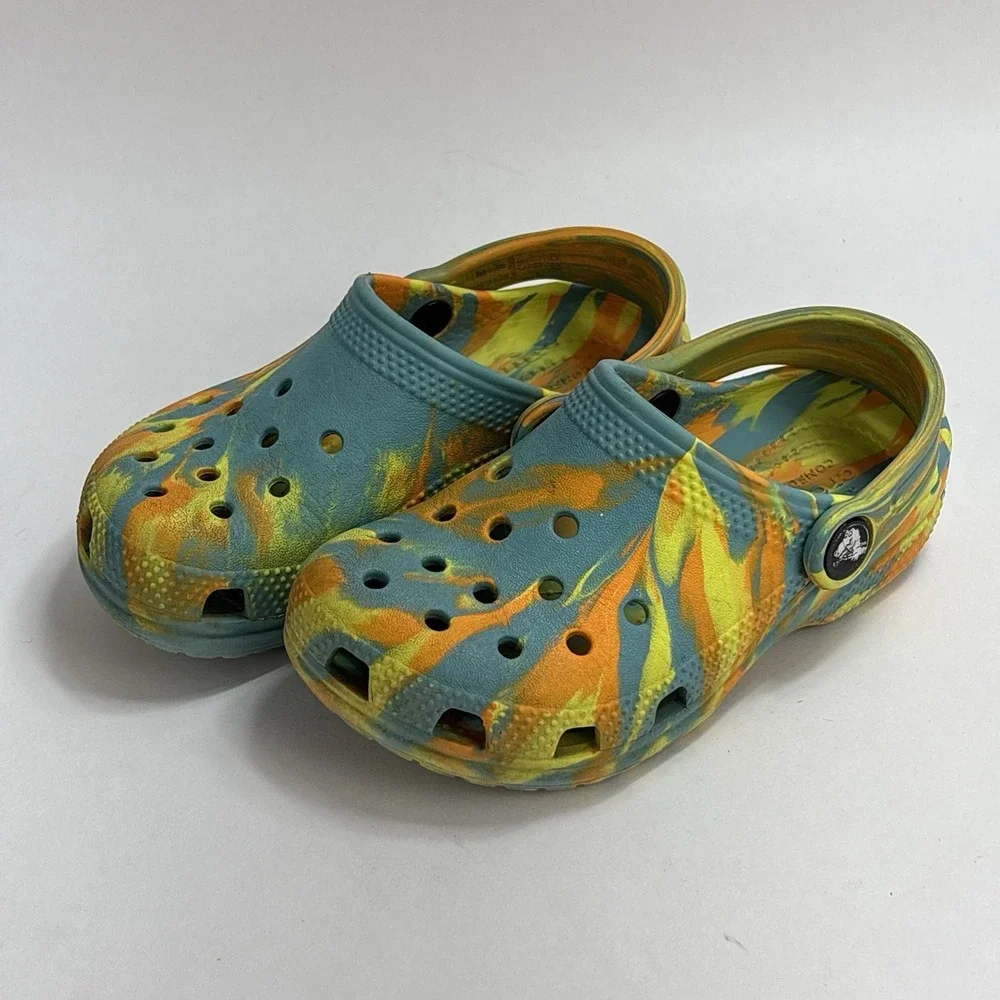 Crocs Classic Marbled Tie Dye Shoes Size 10 Kids Blue Yellow Orange